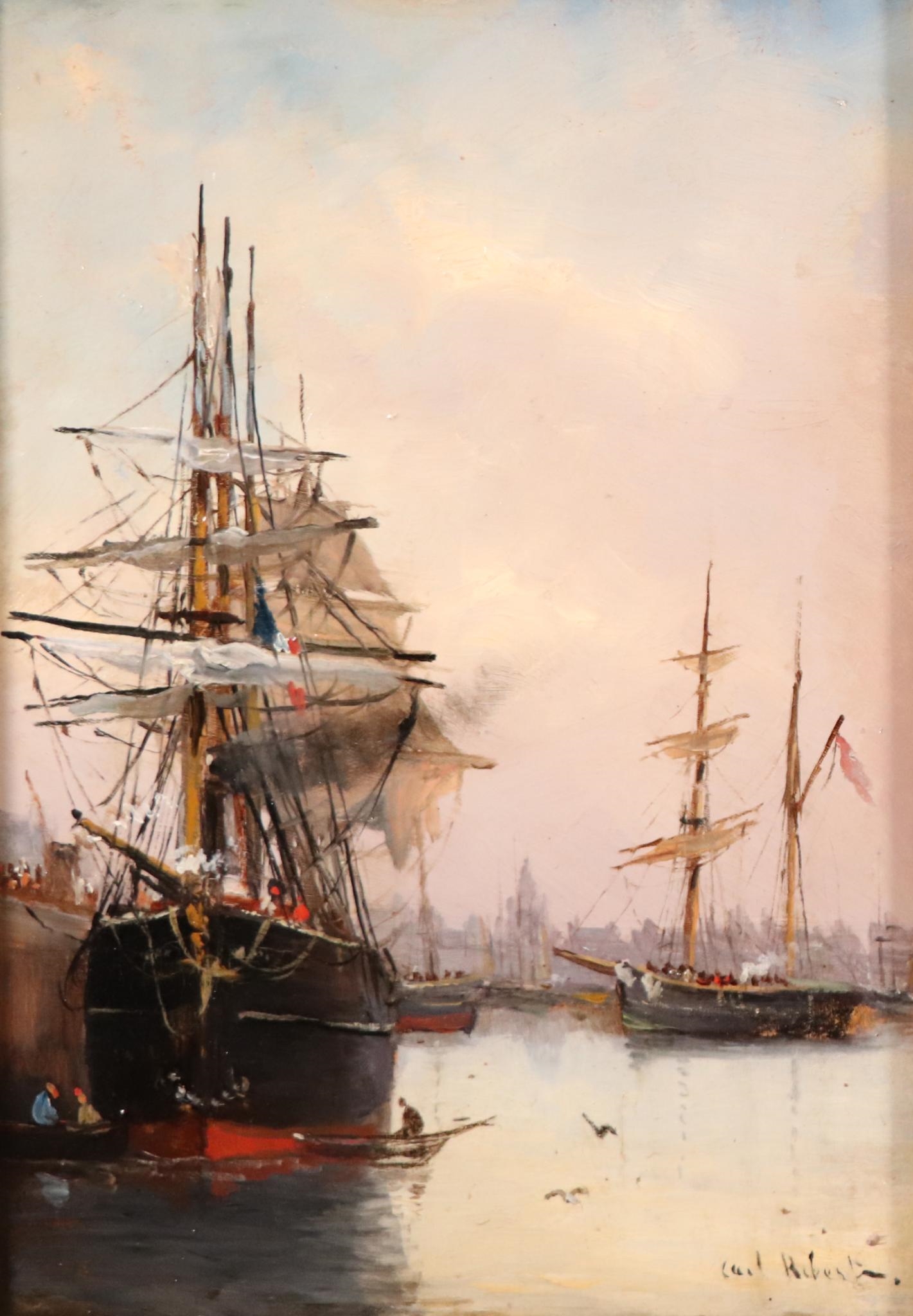Artwork by Carl Robert, Bateaux au port, Made of Two oils on panel