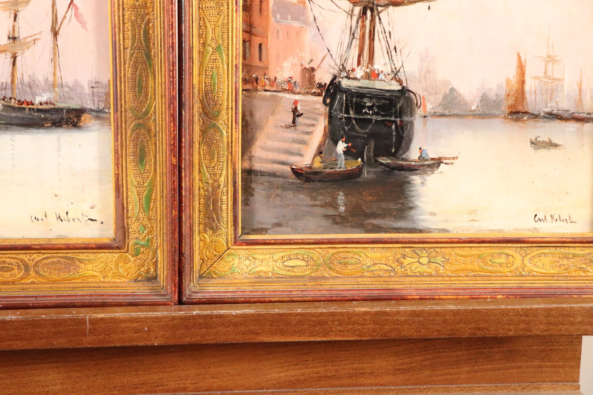 Artwork by Carl Robert, Bateaux au port, Made of Two oils on panel