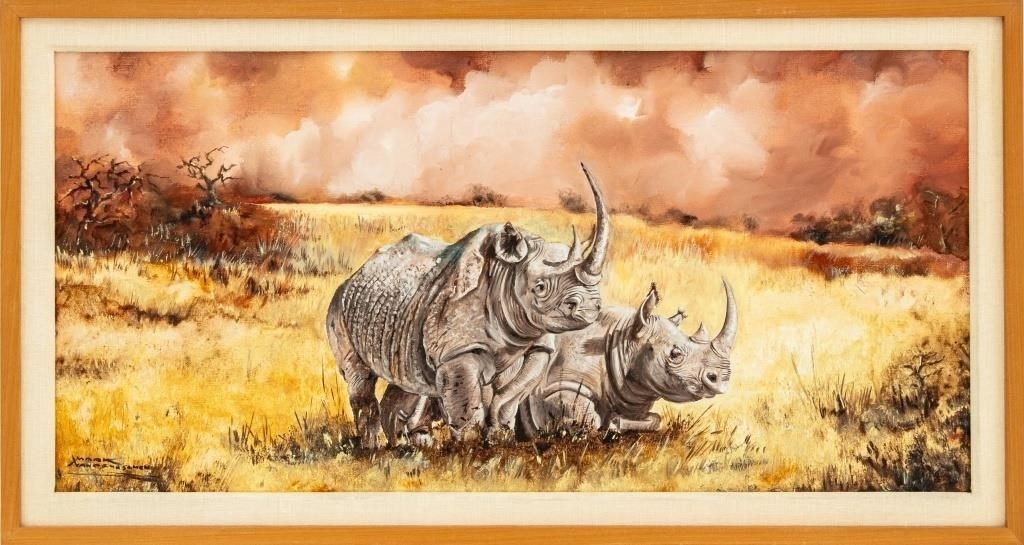 Artwork by Mark Vandeneschen, Rhinoceros in Landscape, Made of Oil on Canvas