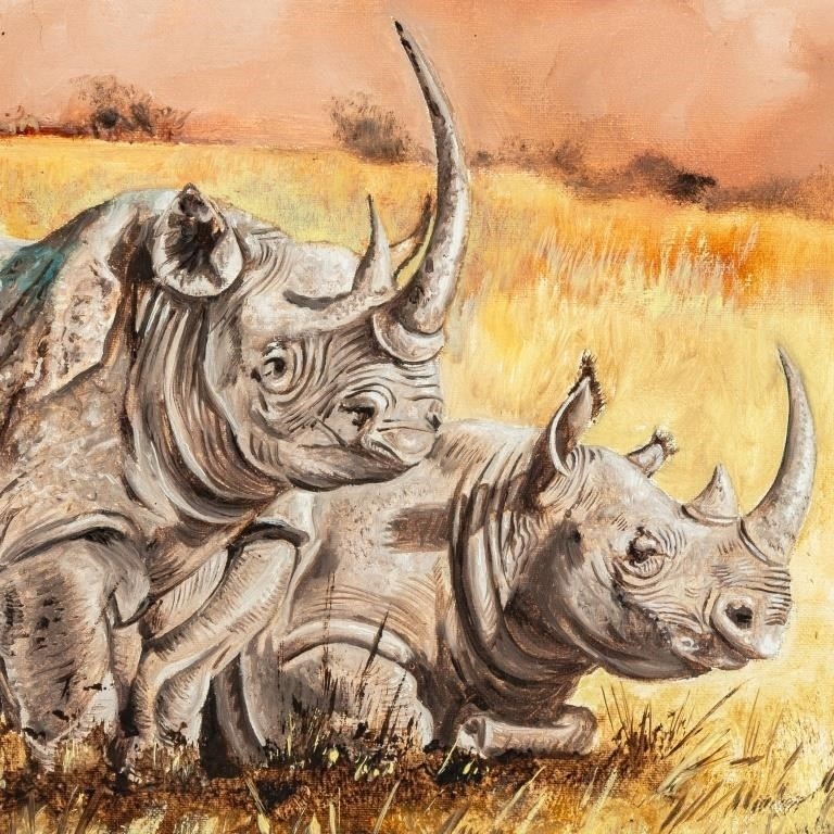 Artwork by Mark Vandeneschen, Rhinoceros in Landscape, Made of Oil on Canvas