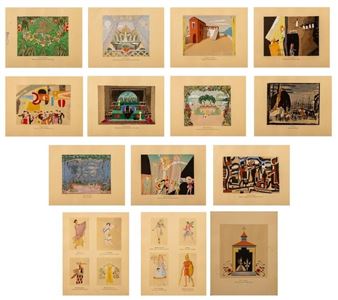 Collection of 22 Rideau de Fond and 4 Costume Design Pochoir Prints in Colors - Nils Dardel