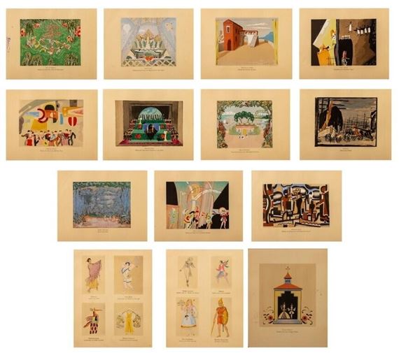 Collection of 22 Rideau de Fond and 4 Costume Design Pochoir Prints in Colors - Nils Dardel