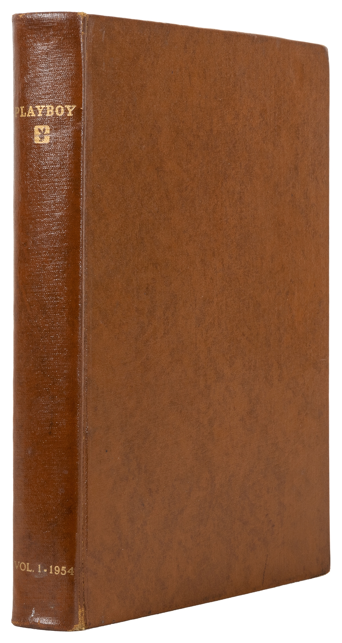 Artwork by Hugh Hefner, Group of bound Playboy magazines, including Vol, Made of dark brown hardcover