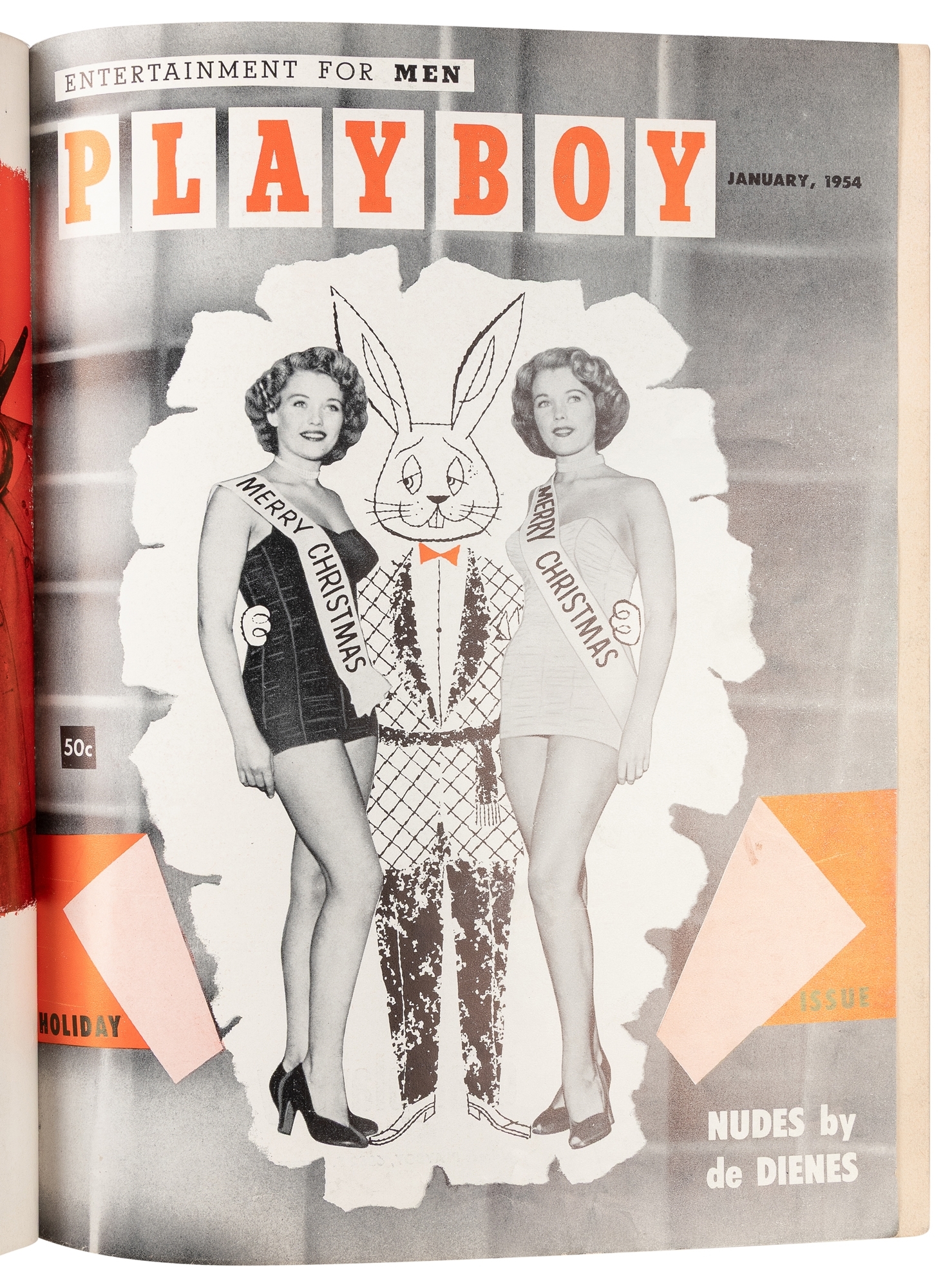 Artwork by Hugh Hefner, Group of bound Playboy magazines, including Vol, Made of dark brown hardcover