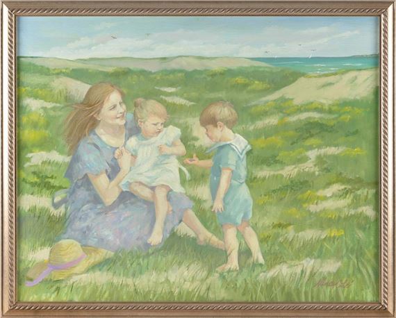 A mother and children in the dunes by Nancy M. Cole