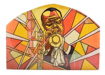 LARGE HAND-PAINTED GLASS WINDOW PANEL - Louis Armstrong