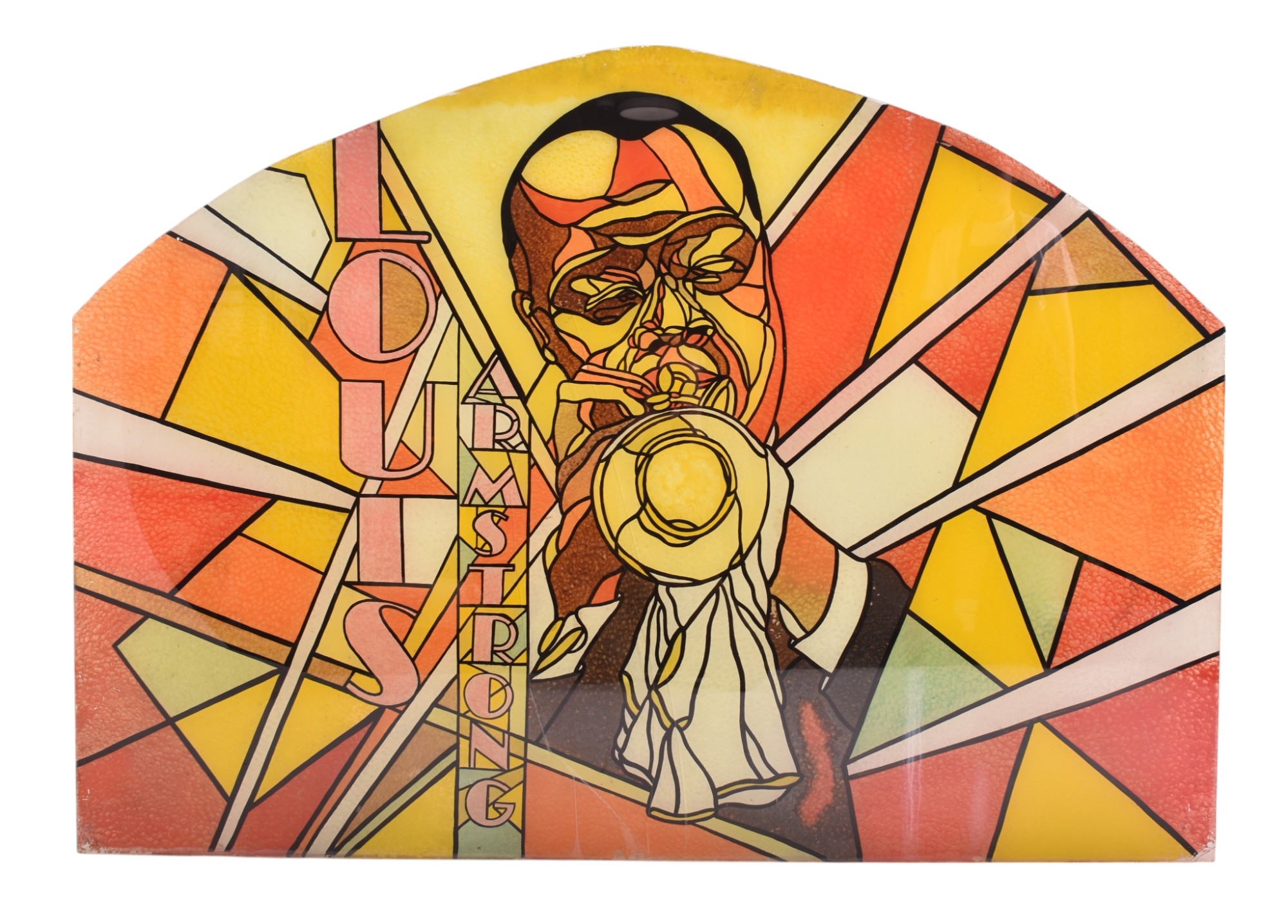 Artwork by Louis Armstrong , LARGE HAND-PAINTED GLASS WINDOW PANEL, Made of painted glass panel