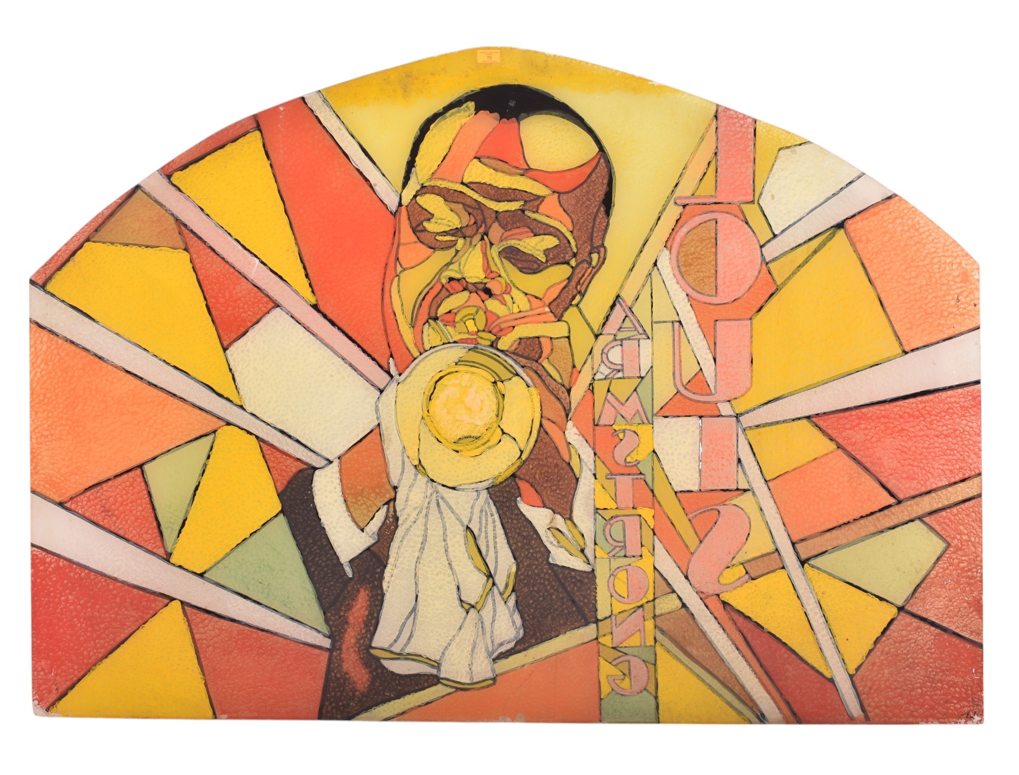 Artwork by Louis Armstrong , LARGE HAND-PAINTED GLASS WINDOW PANEL, Made of painted glass panel