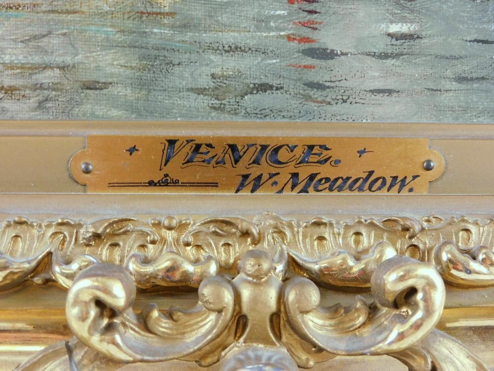 Artwork by William Meadows, Venice Grand Canal scene featuring small boats and figures throughout