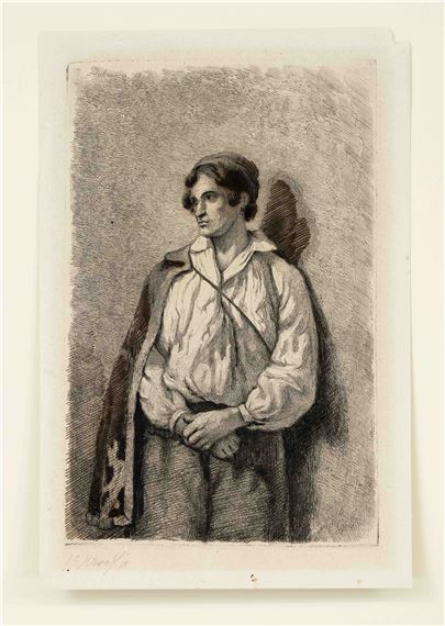 Junger Mann mit Umhang, an einer Mauer lehnend - Pierre Louis Dubourcq