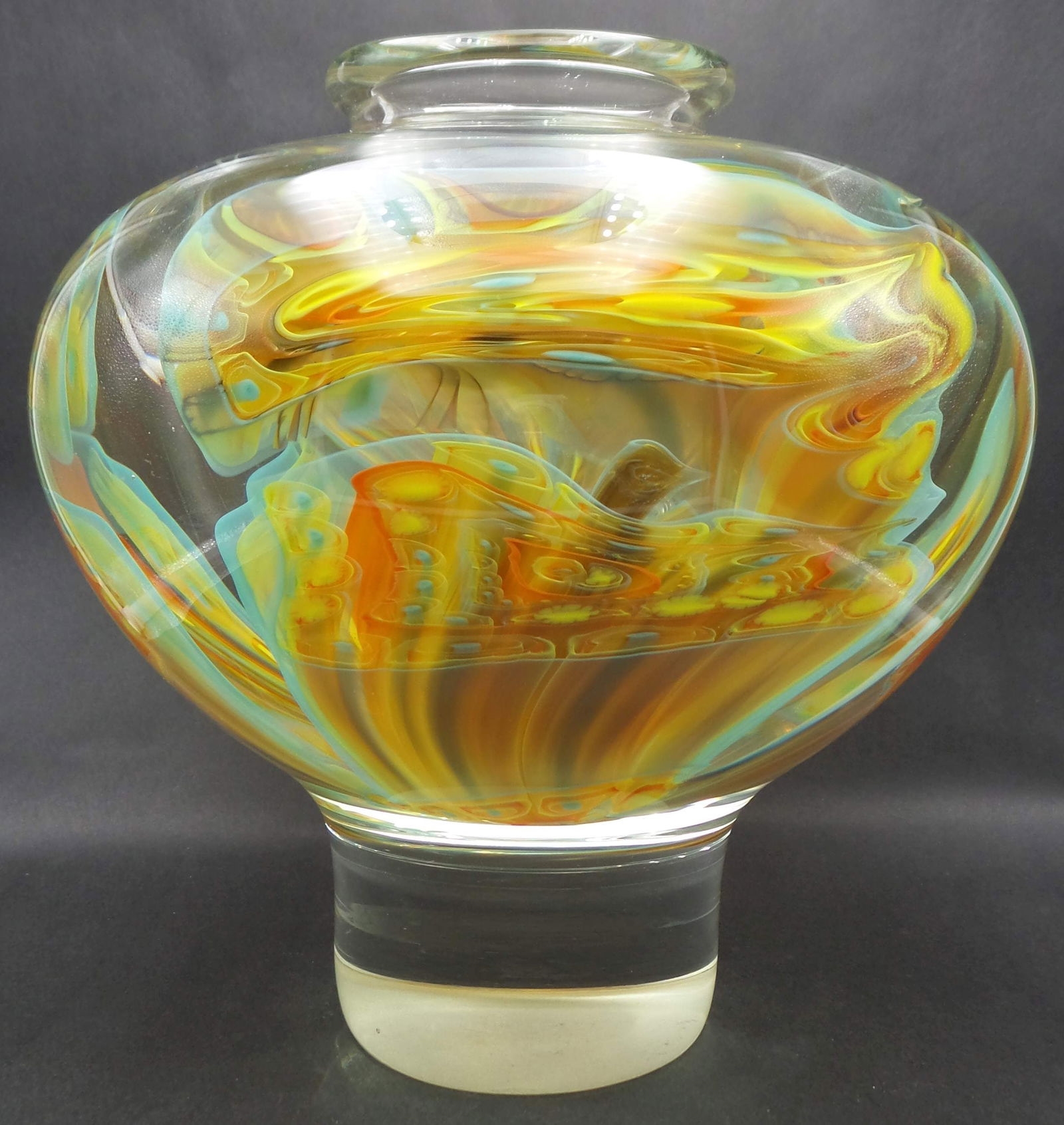 Artwork by Joseph Nielander, Very Unusual, Large & Heavy JOSEPH NIELANDER Mouthblown Art Glass Vase