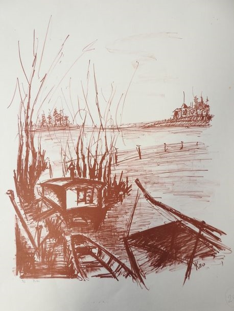 Artwork by Claude Collas, Claude COLLAS dit KAO - XXeme - Fish. Print. Signed in graph - Lot 144, Made of Print