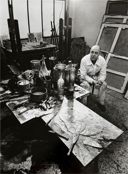 Jean Dubuffet in his studio by Robert Doisneau, 1950