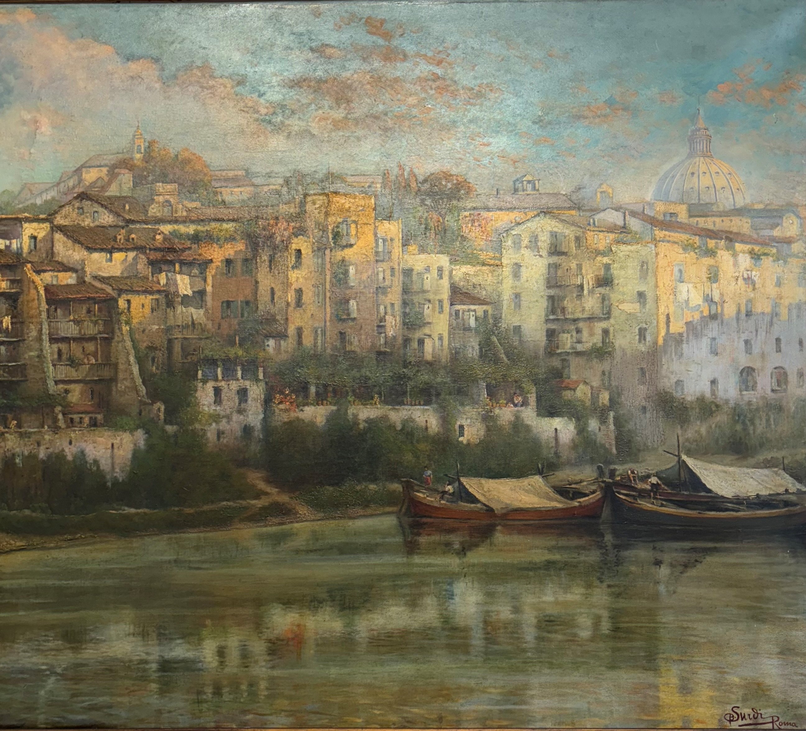 Artwork by Baldassarre Surdi, Veduta di Roma dal porto di Ripetta , Inizio XX secolo, Made of olio su tela