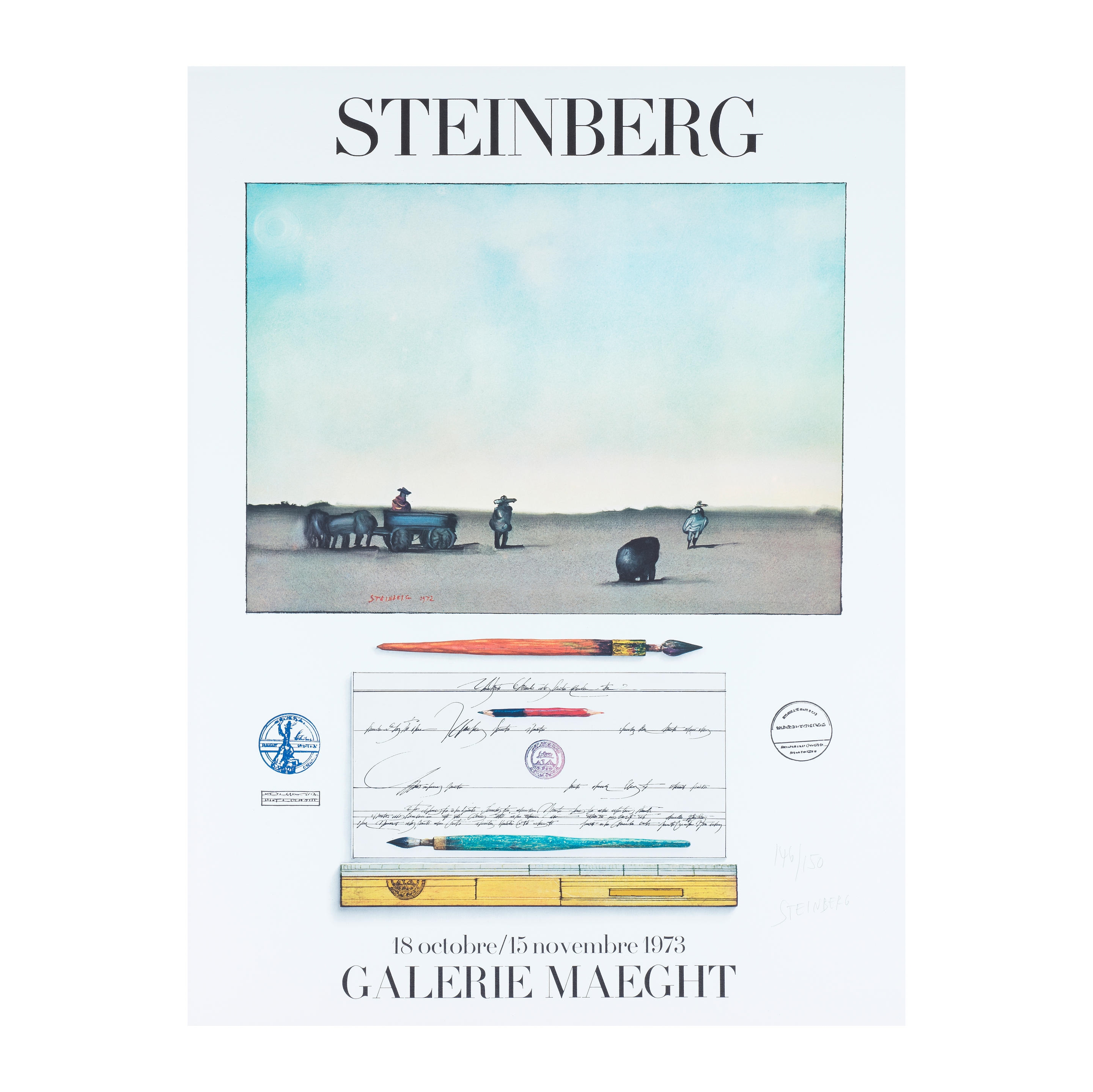 Artwork by Saul Steinberg, Ensemble de trois affiches sur Vélin signées, Made of lithograph