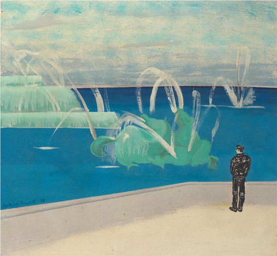 Man in Black Standing by a Fountain by Patrick Procktor, 1968
