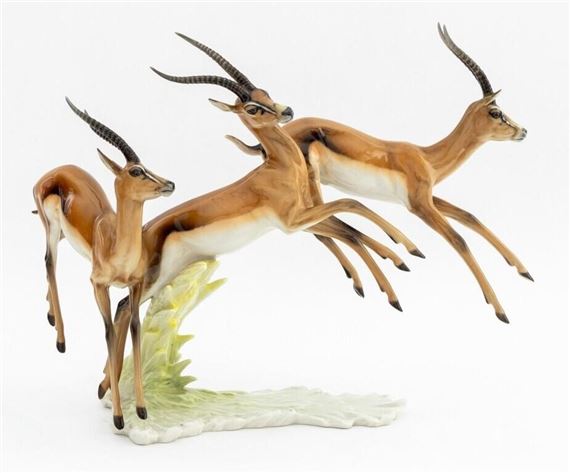 Three Leaping Gazelles Sculpture by Günther Granget