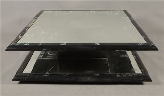 SQUARE LOW TABLE circa 1980 in black melamine wood with two dark ice tops - Claude Saint-Pierre