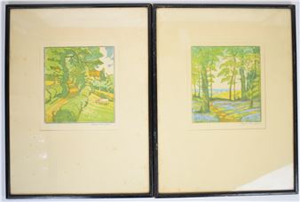 pair of signed woodblock print landscapes - John Hall Thorpe