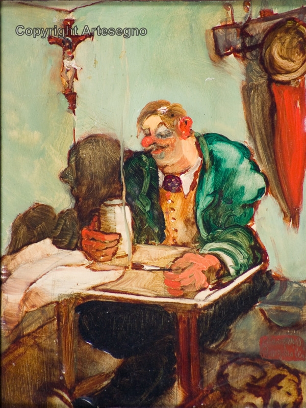 Artwork by Kleofas Bogailei, L'artista al tavolo, Made of Oil on wood panel