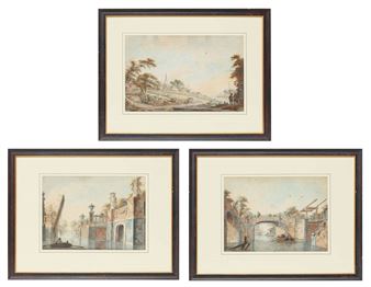 Twee stadsgezichten en gezicht op een kerkje - Dirk Verrijk