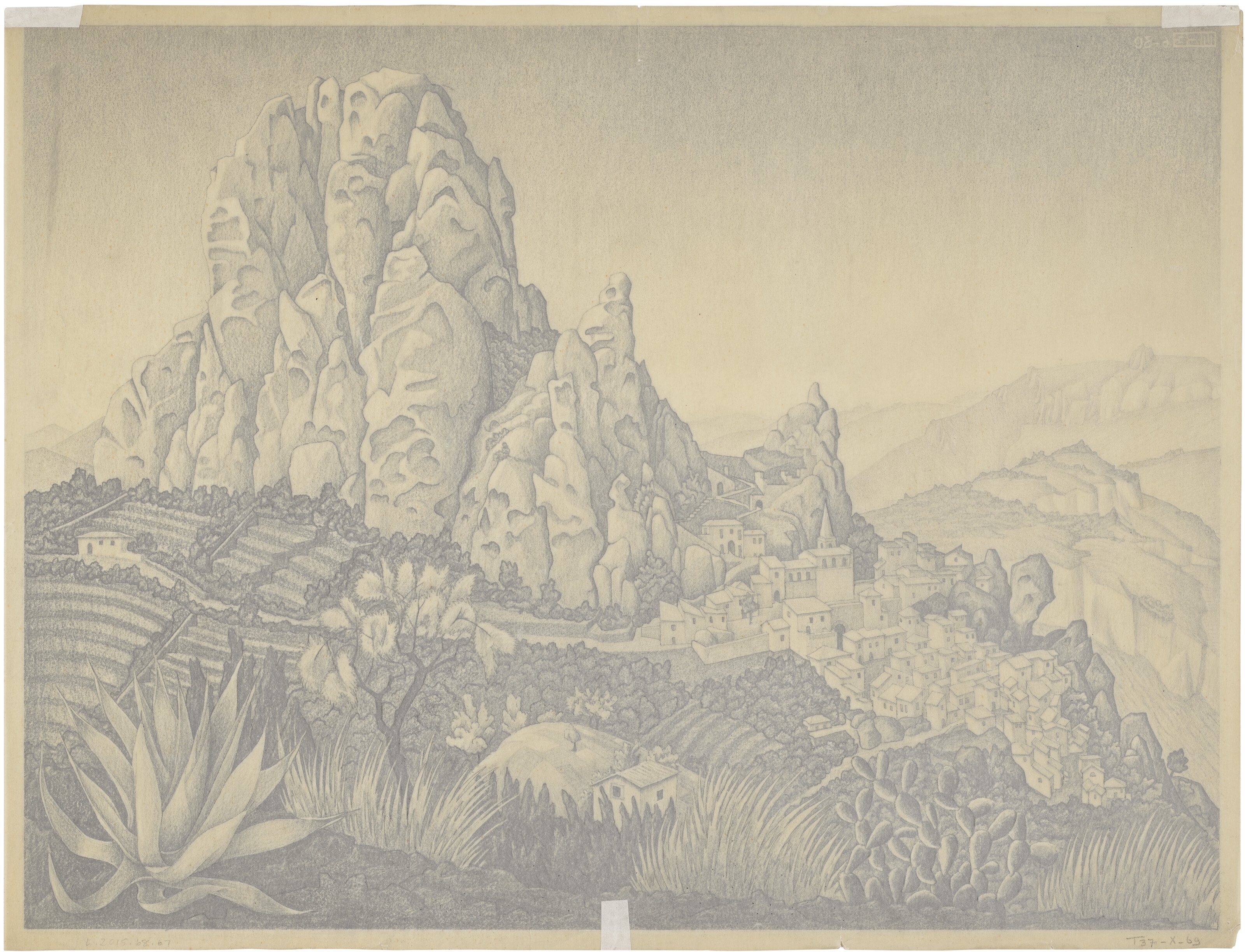 Artwork by Maurits Cornelis Escher, Pentedattilo, Calabria, Made of Pen and India ink, charcoal and pencil on vellum