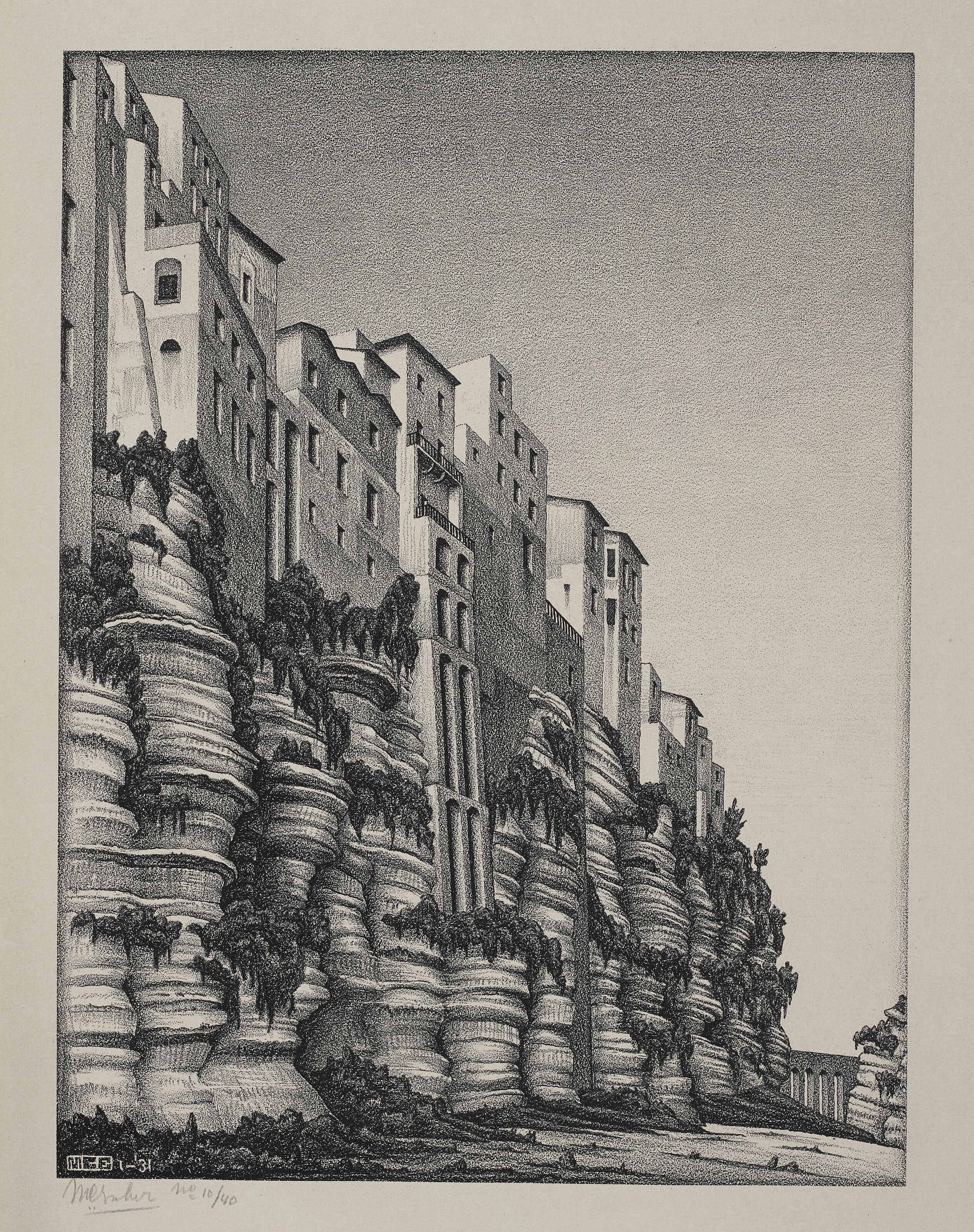 Artwork by Maurits Cornelis Escher, Tropea, Calabria, Made of Lithograph on cream wove paper