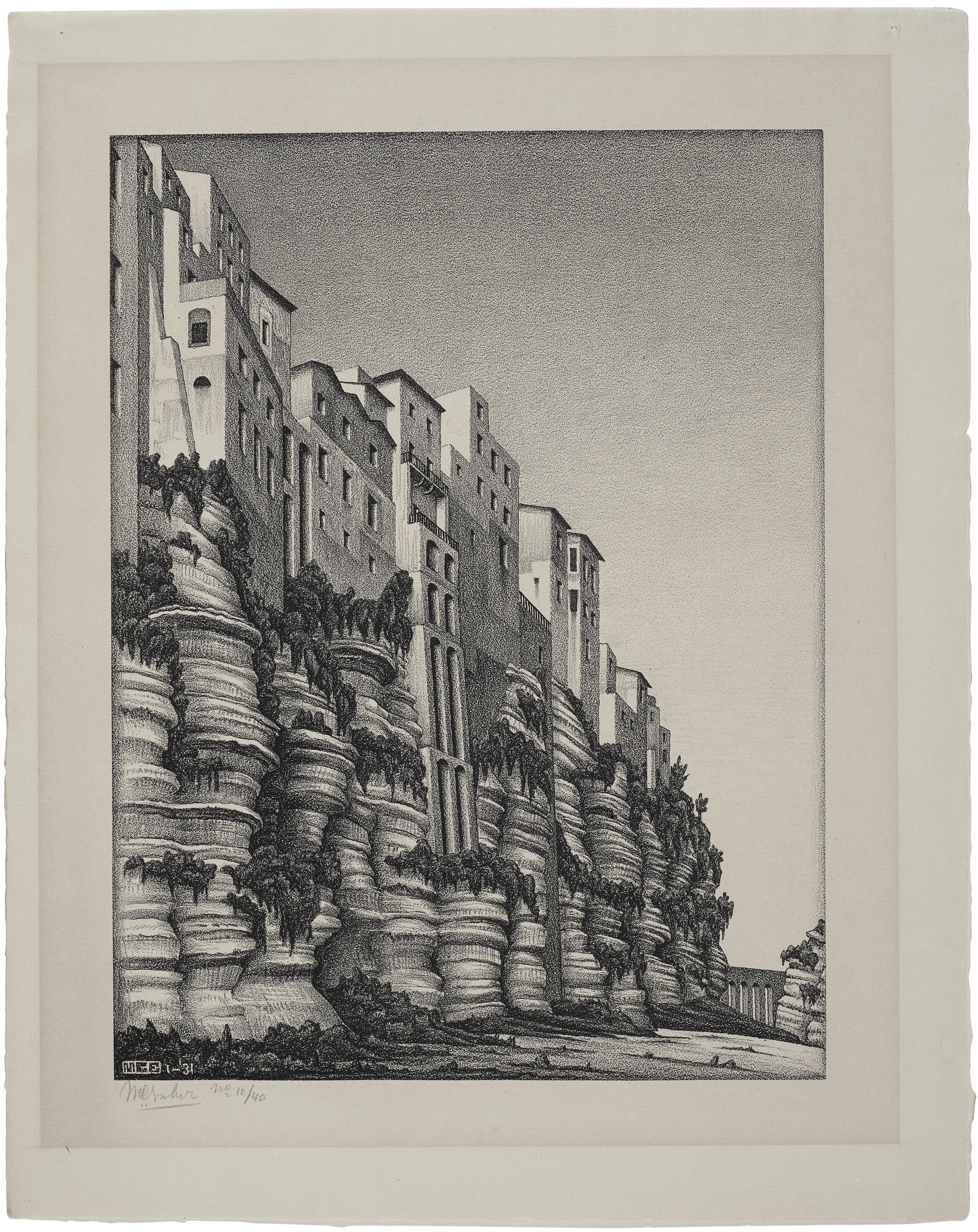 Artwork by Maurits Cornelis Escher, Tropea, Calabria, Made of Lithograph on cream wove paper