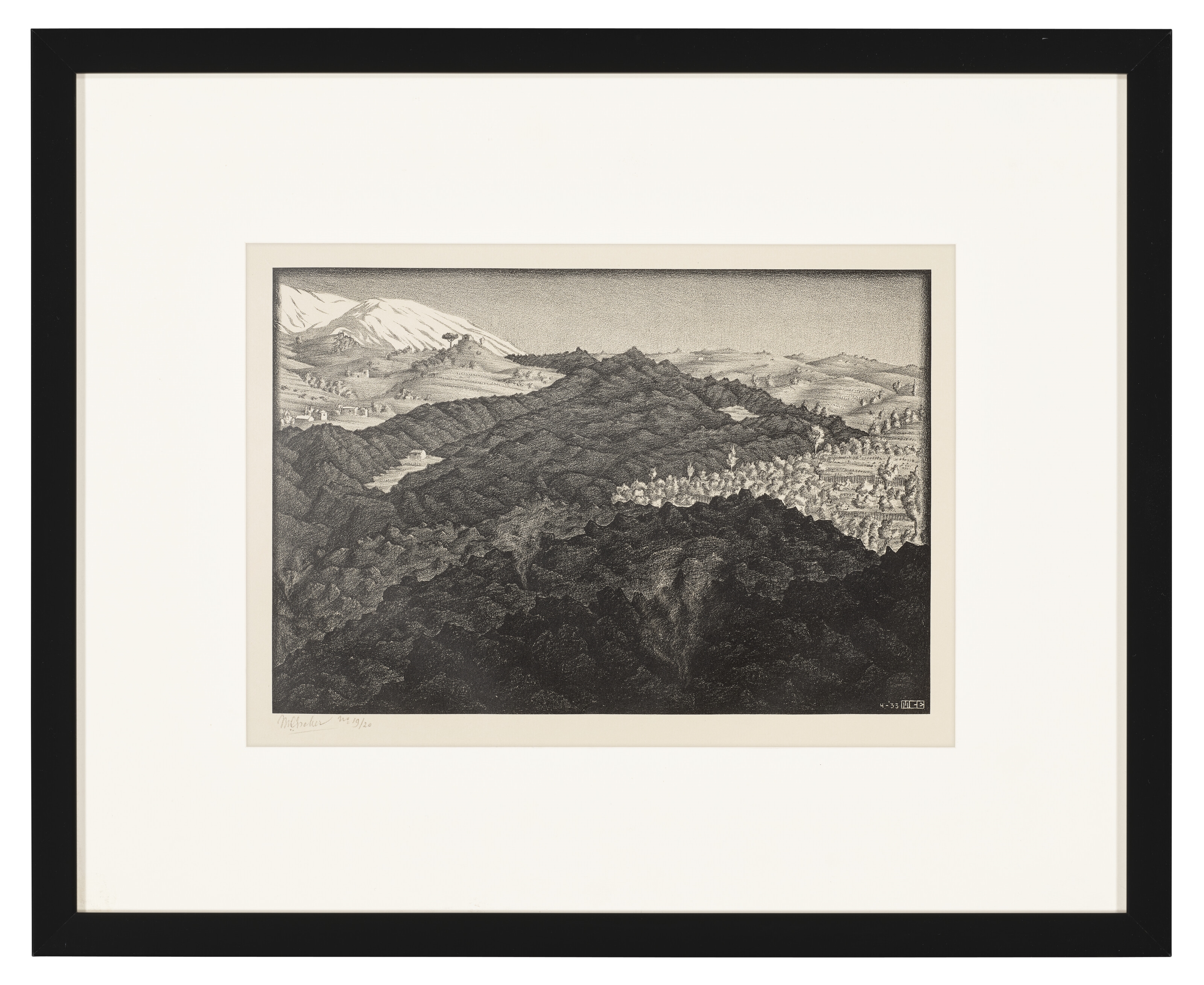 Artwork by Maurits Cornelis Escher, Lava Flow of 1928 from Mount Etna, Sicily, Made of Lithograph on cream wove paper