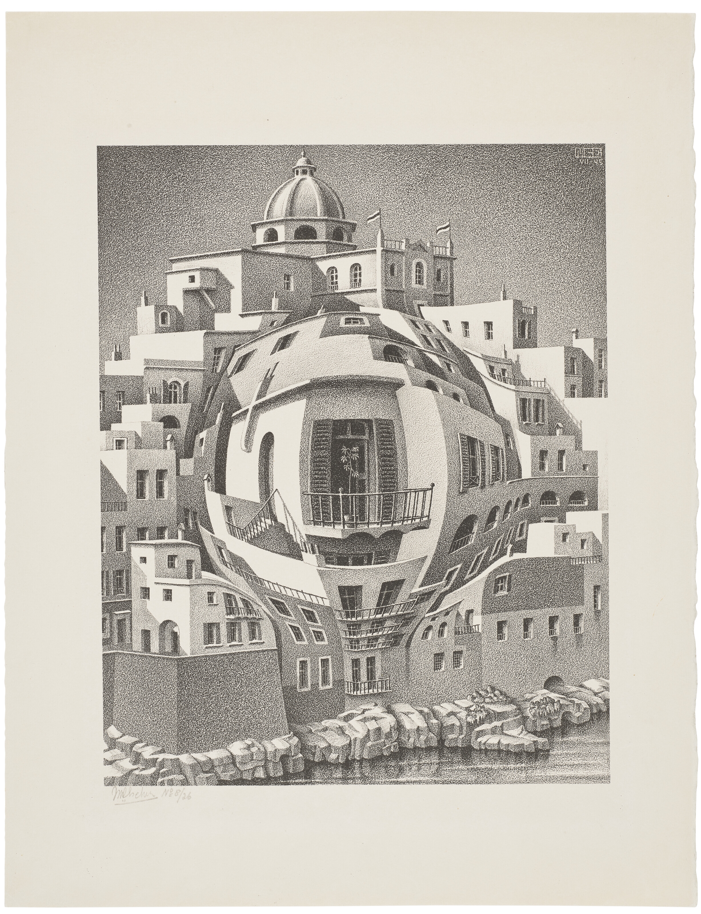 Artwork by Maurits Cornelis Escher, Balcony, Made of Lithograph on wove paper