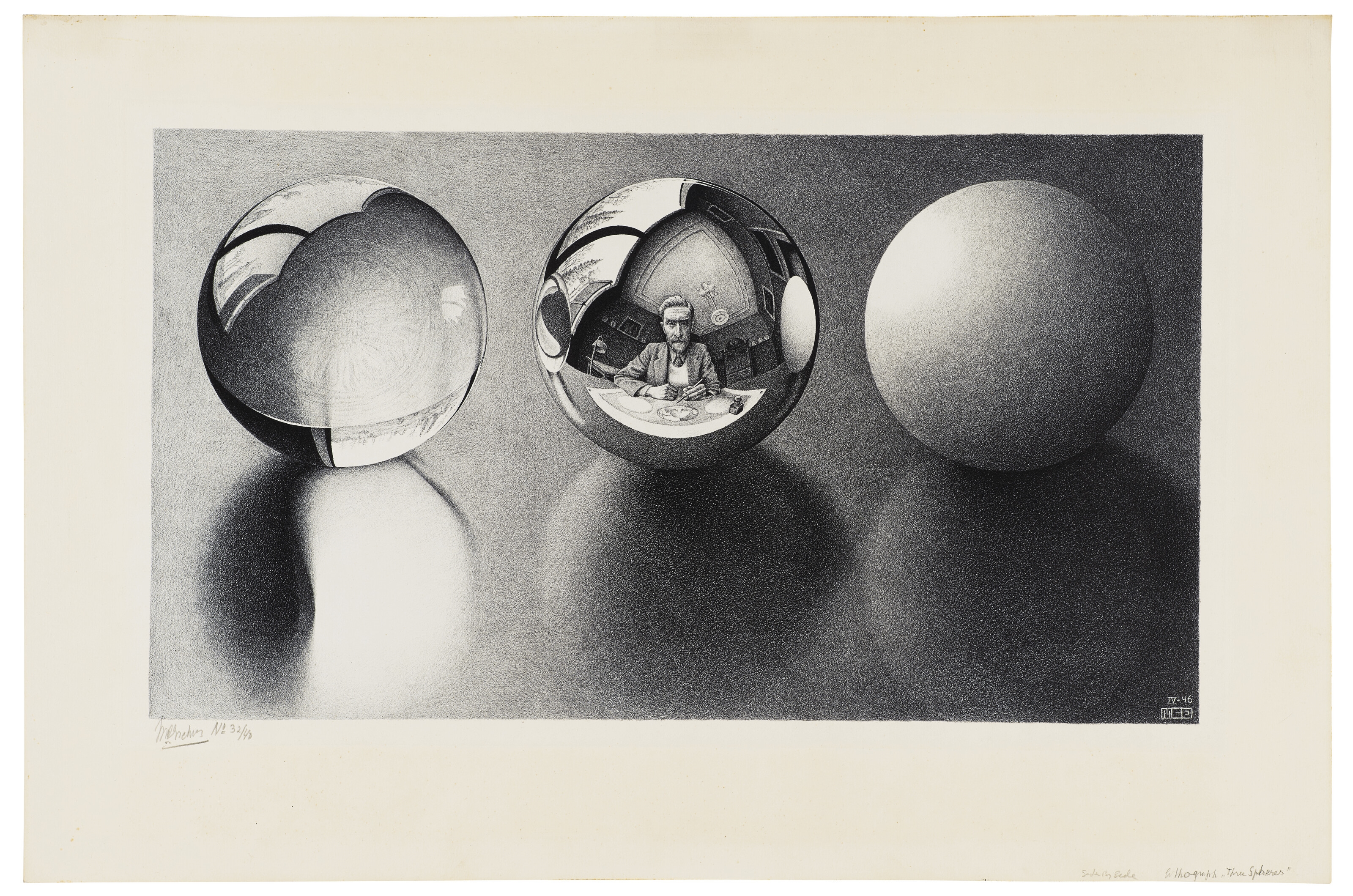 Artwork by Maurits Cornelis Escher, Three Spheres II, Made of Lithograph on wove paper, watermark Holland