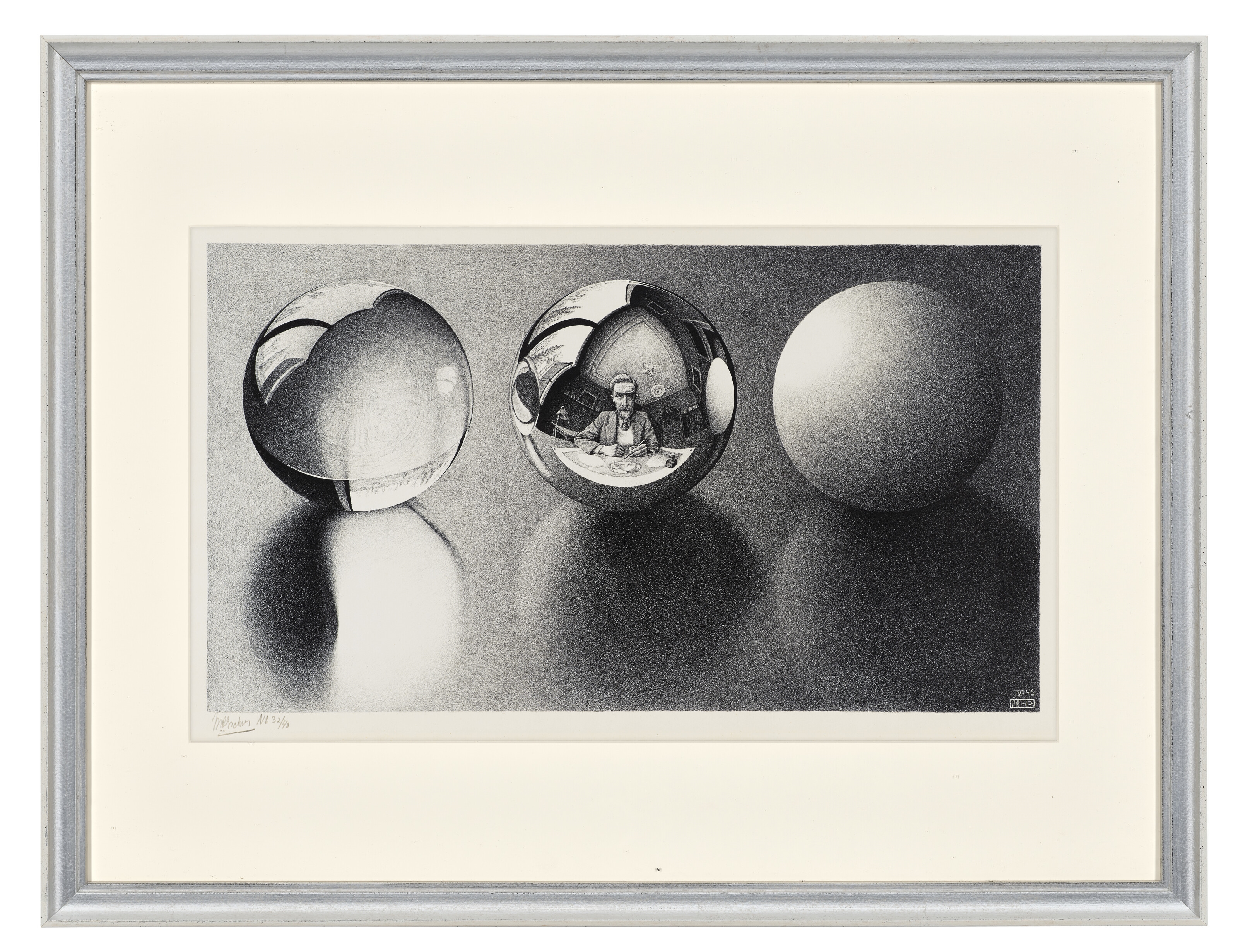Artwork by Maurits Cornelis Escher, Three Spheres II, Made of Lithograph on wove paper, watermark Holland