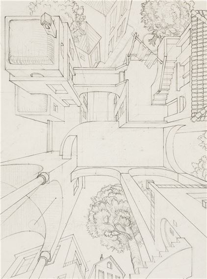 High and Low I by Maurits Cornelis Escher, circa 1947