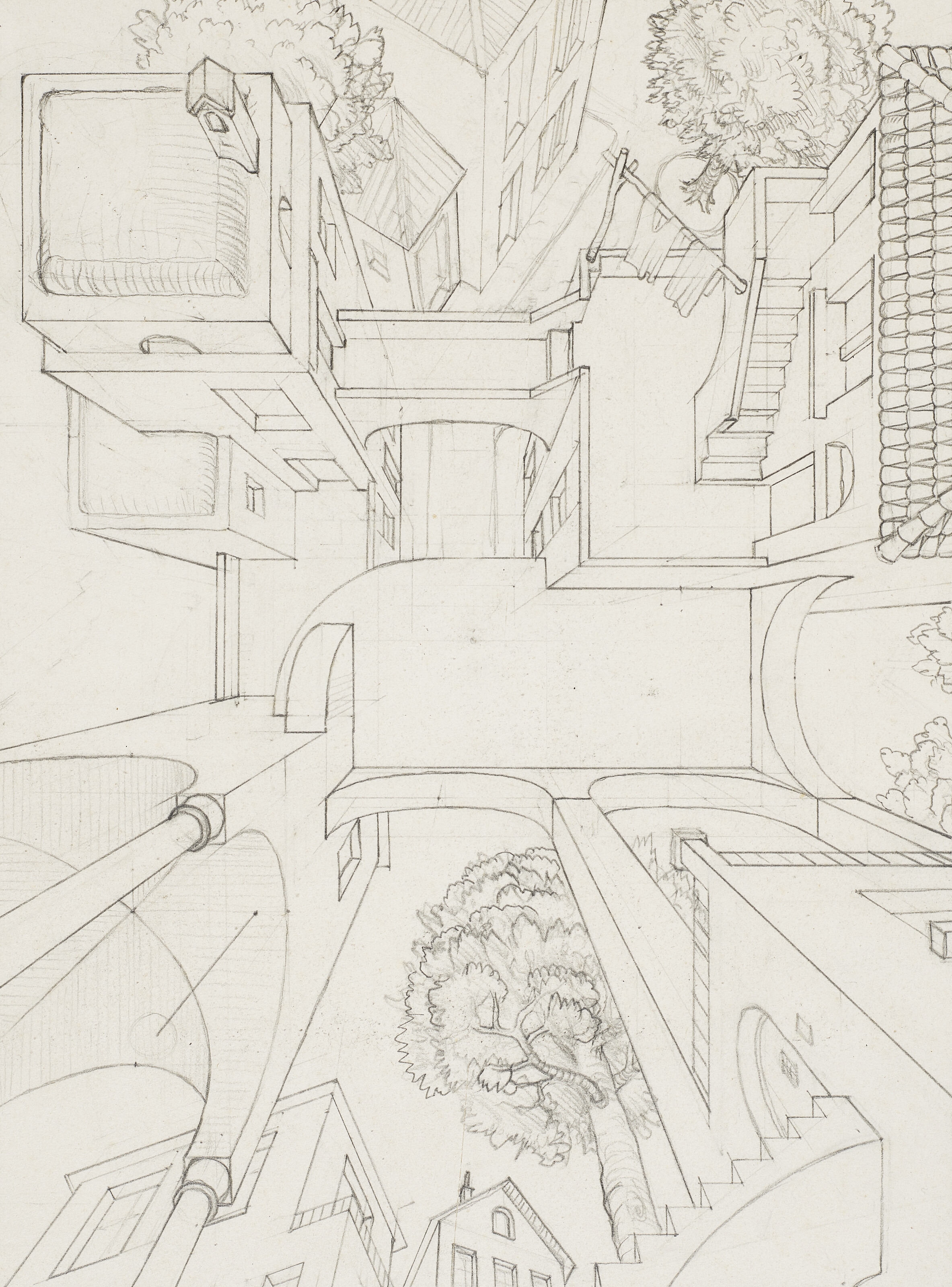 Artwork by Maurits Cornelis Escher, High and Low I, Made of Pencil on paper