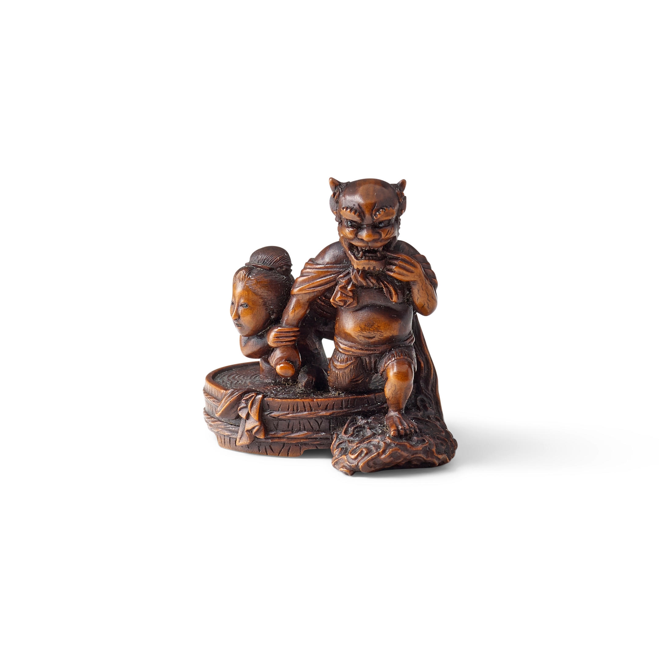 Suketada | A Wood Netsuke of Raijin Bathing with a Woman (19th Century ...