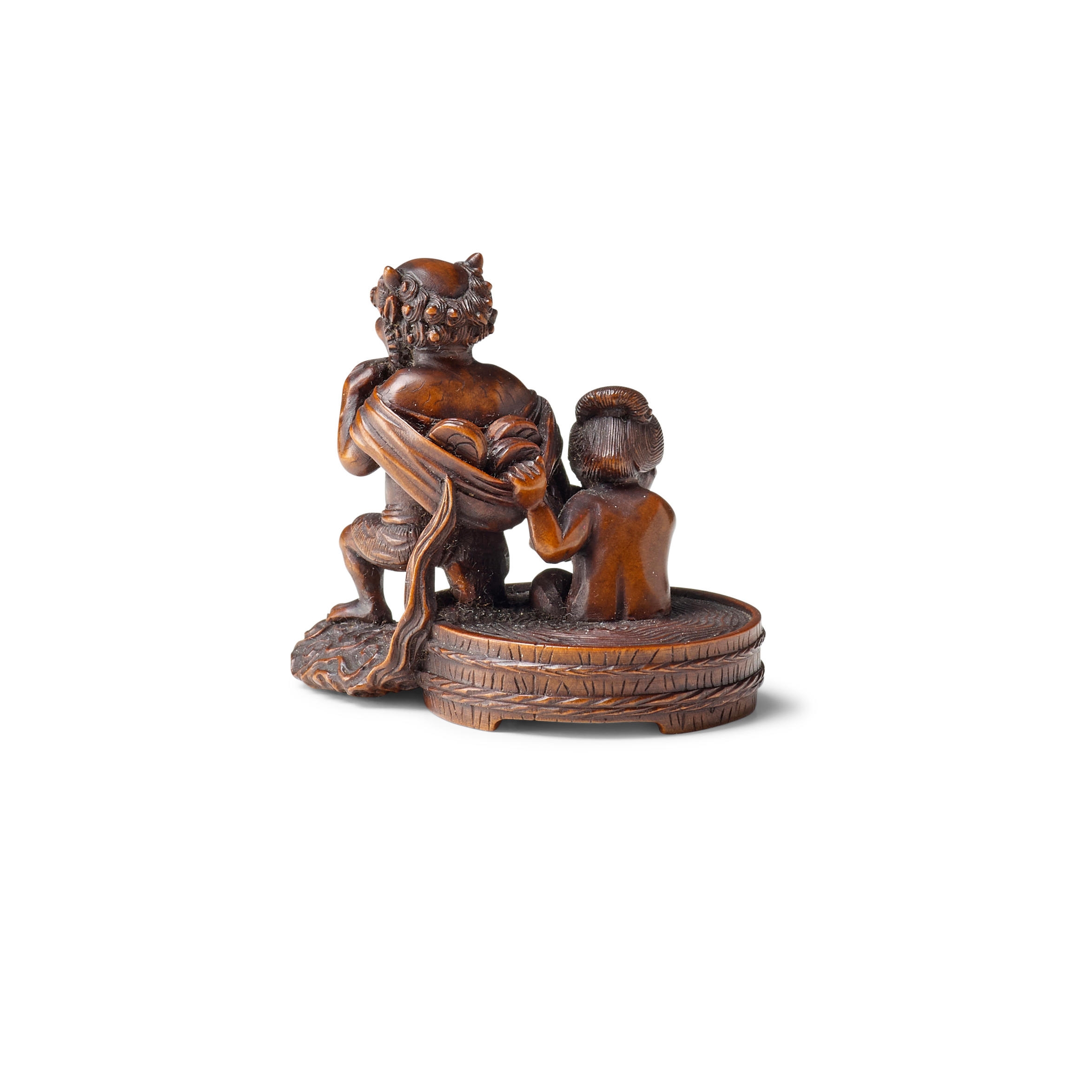 Suketada | A Wood Netsuke of Raijin Bathing with a Woman (19th Century ...