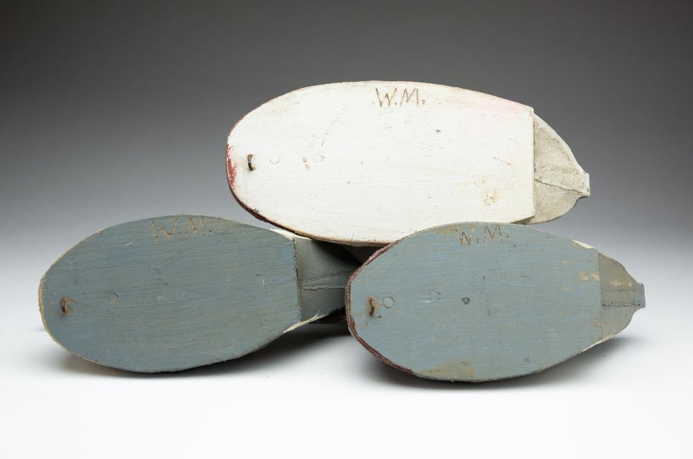 Artwork by William Mosley, THREE WILLIAM MOSLEY (NORTH CAROLINA, 1925-2015) CARVED WOOD AND CANVAS-OVER-WIRE DUCK DECOYS, Made of CARVED WOOD AND CANVAS