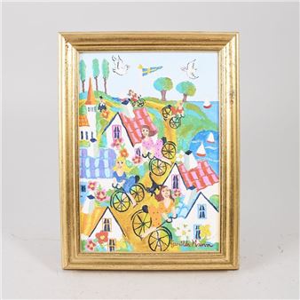 Sweden. &quot;Flickor på vift&quot;. Signed. Oil on canvas - Gunilla Mann