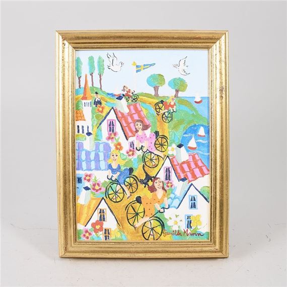 Sweden. "Flickor på vift". Signed. Oil on canvas - Gunilla Mann