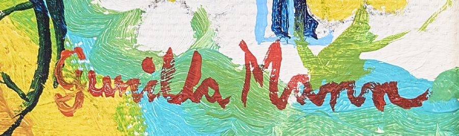 Artwork by Gunilla Mann, Sweden. "Flickor på vift". Signed. Oil on canvas, Made of Oil on canvas