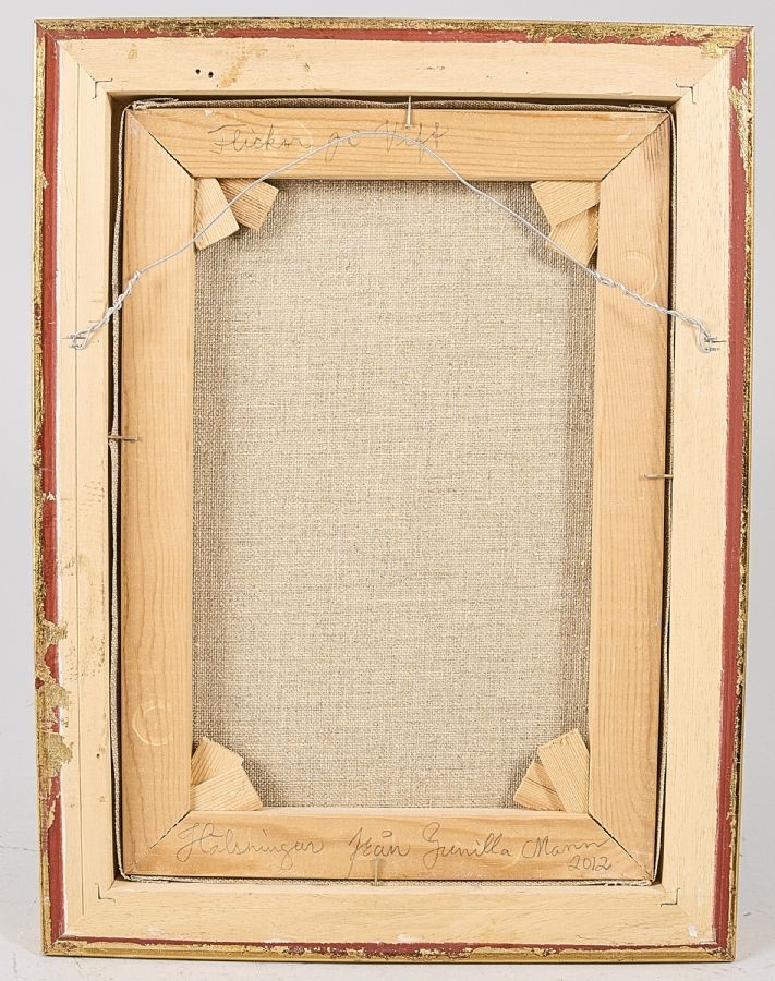 Artwork by Gunilla Mann, Sweden. "Flickor på vift". Signed. Oil on canvas, Made of Oil on canvas