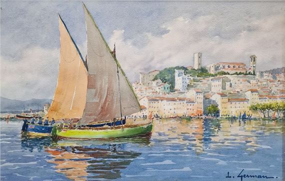 Bateaux arrivant sur le quai Saint-Pierre à Cannes - Louis German
