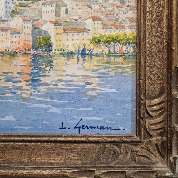 Artwork by Louis German, Bateaux arrivant sur le quai Saint-Pierre à Cannes, Made of AQUARELLE