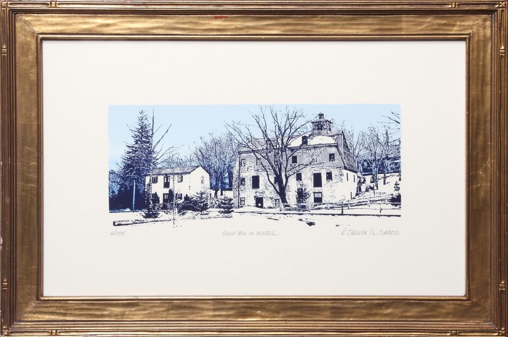 Artwork by Luca Sacco, Robert Ehrlich, Grist Mill in Winter, Made of Lithograph