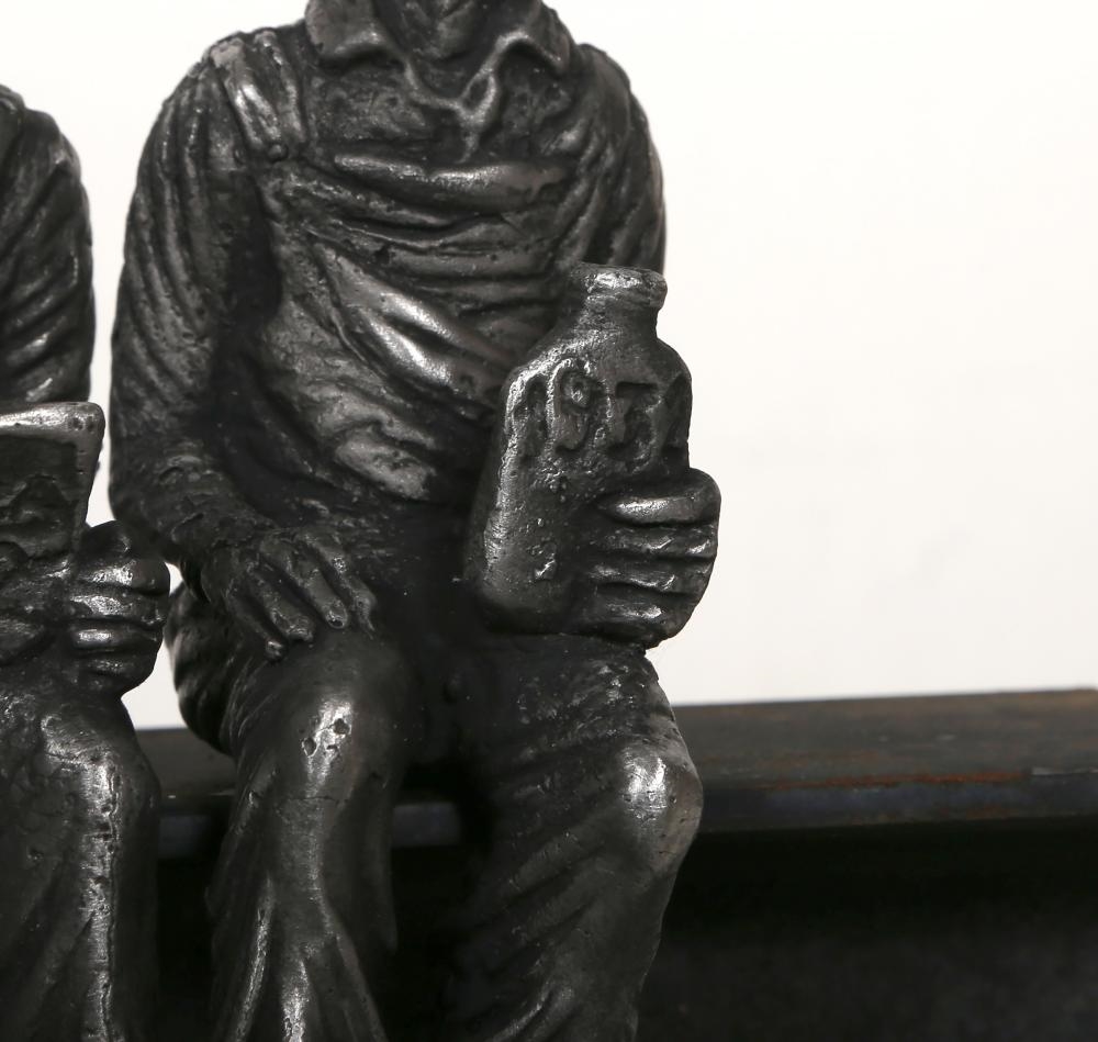 Artwork by Sergio Furnari, Lunchtime on A Skyscraper, Made of stainless steel sculpture