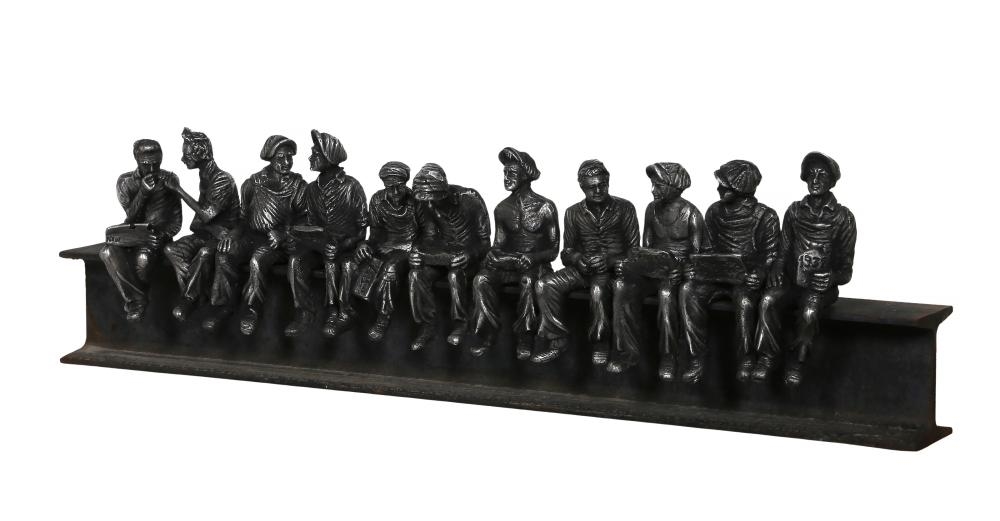 Artwork by Sergio Furnari, Lunchtime on A Skyscraper, Made of stainless steel sculpture