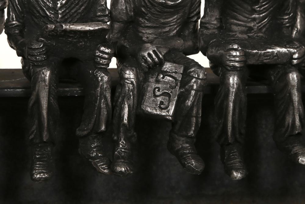 Artwork by Sergio Furnari, Lunchtime on A Skyscraper, Made of stainless steel sculpture