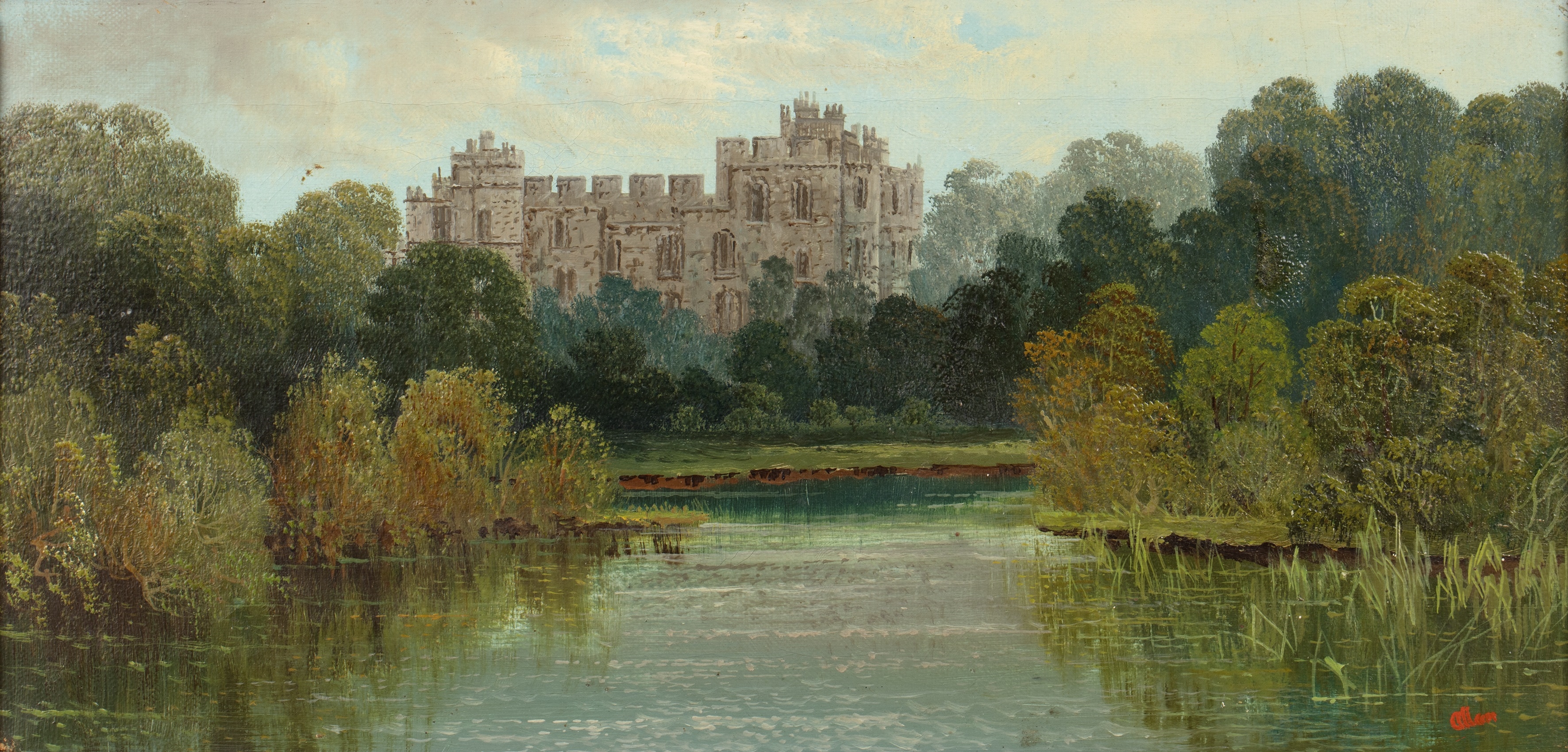 Artwork by Allan, River landscape with castle; and companion, Made of oils on canvas