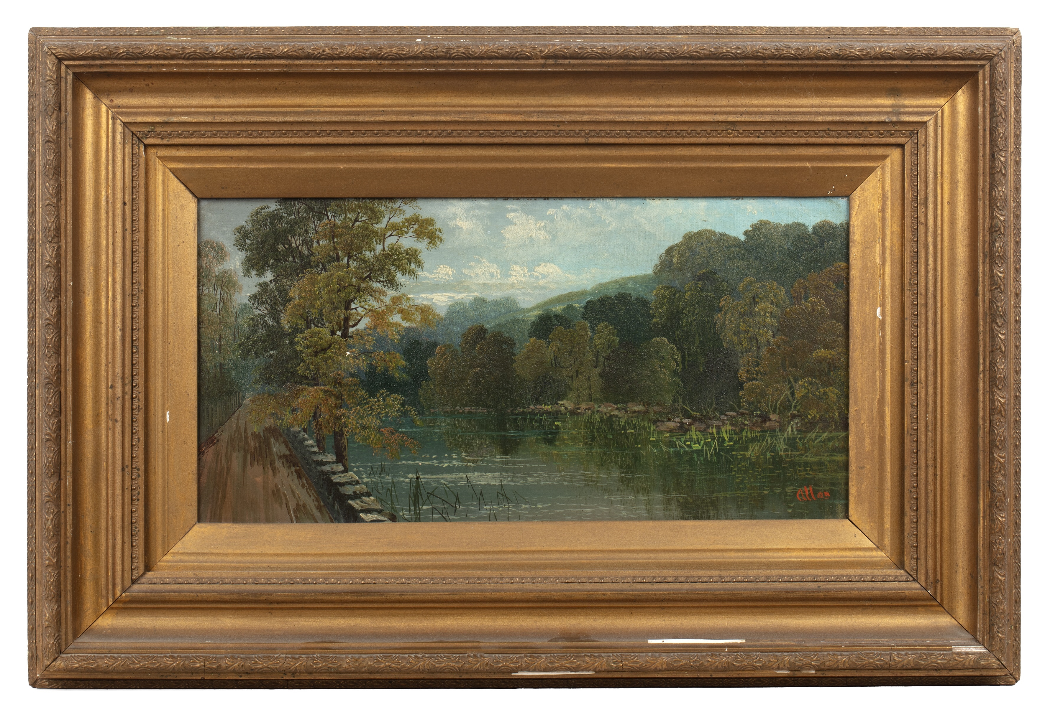 Artwork by Allan, River landscape with castle; and companion, Made of oils on canvas