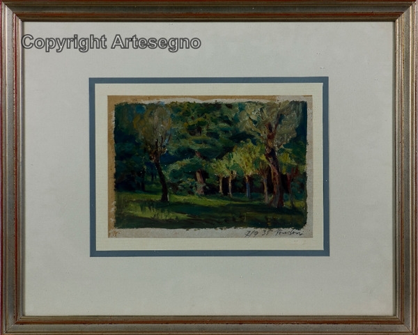 Artwork by Giuseppe Muner, Paesaggio Carnico a Fondon, Made of Oil on paper